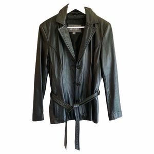 Wilson’s Leather Belted Jacket Coat Black Medium